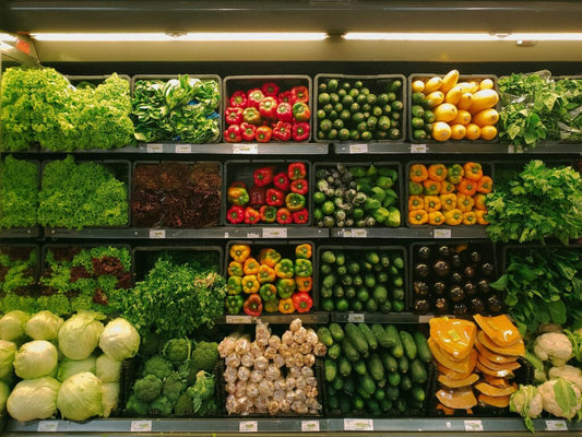 The vegetable section of the produce department in a grocery store
