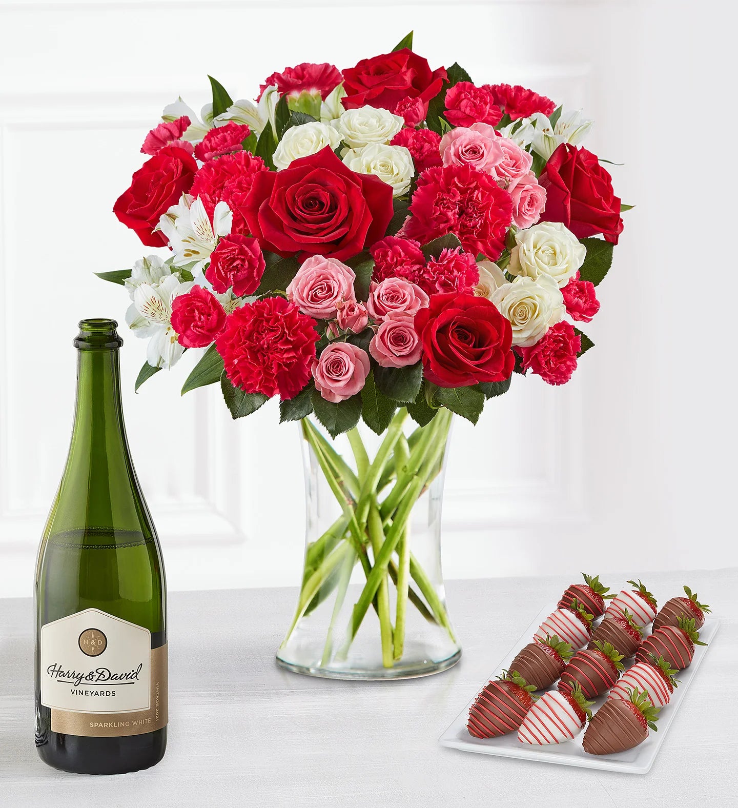 Precious Love Bouquet, Drizzled Strawberries & Wine
